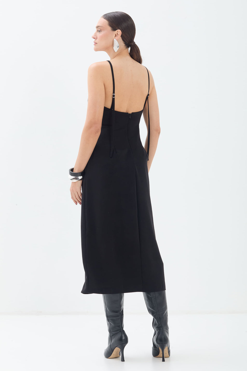 Vestido Midi Alça Fina Vazado ACT Feminino Preto