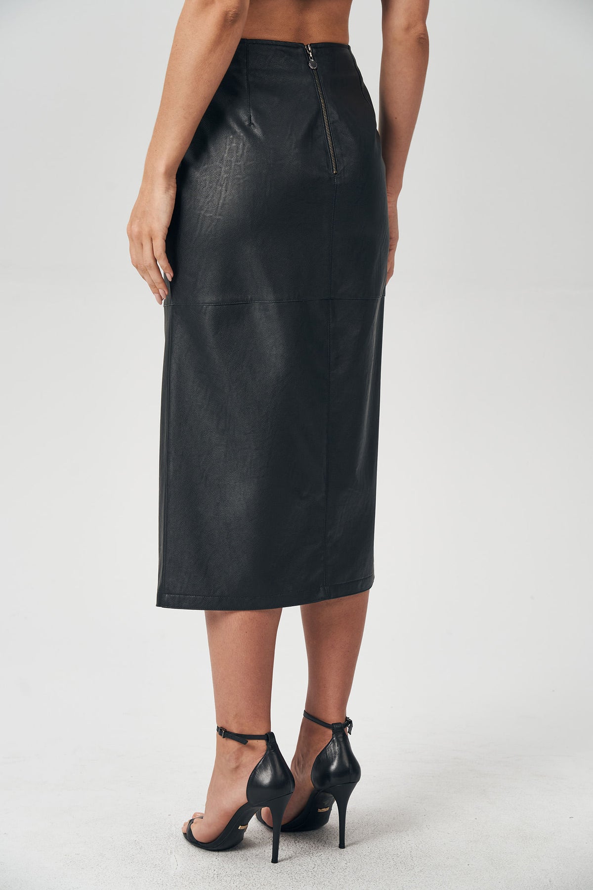 Saia Midi PU Feminina Acostamento Pop Pink