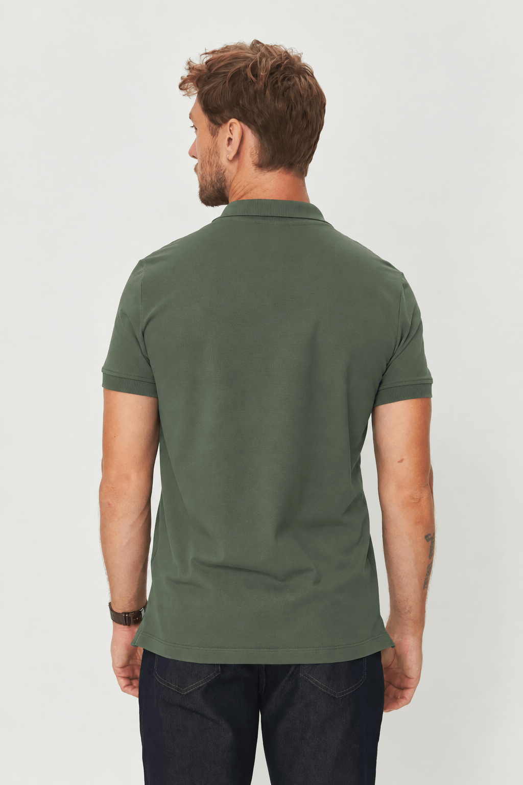 Polo Casual Com Elastano Masculina Acostamento Verde Folhagem
