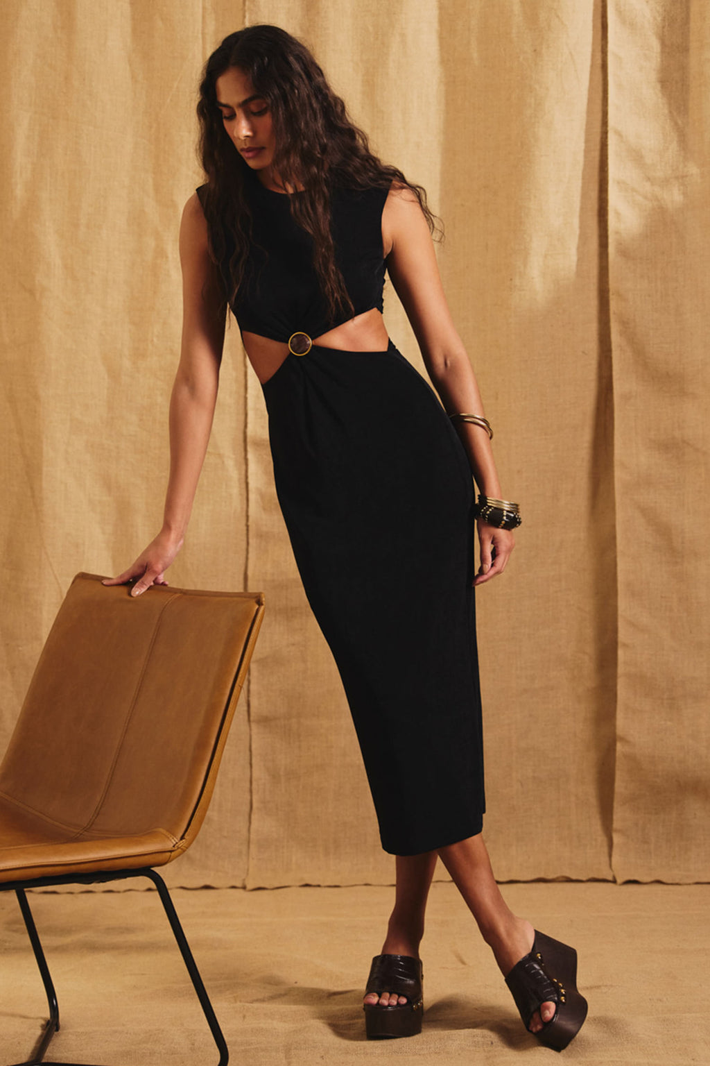 Vestido Com Torção Na Cintura ACT Feminino Preto
