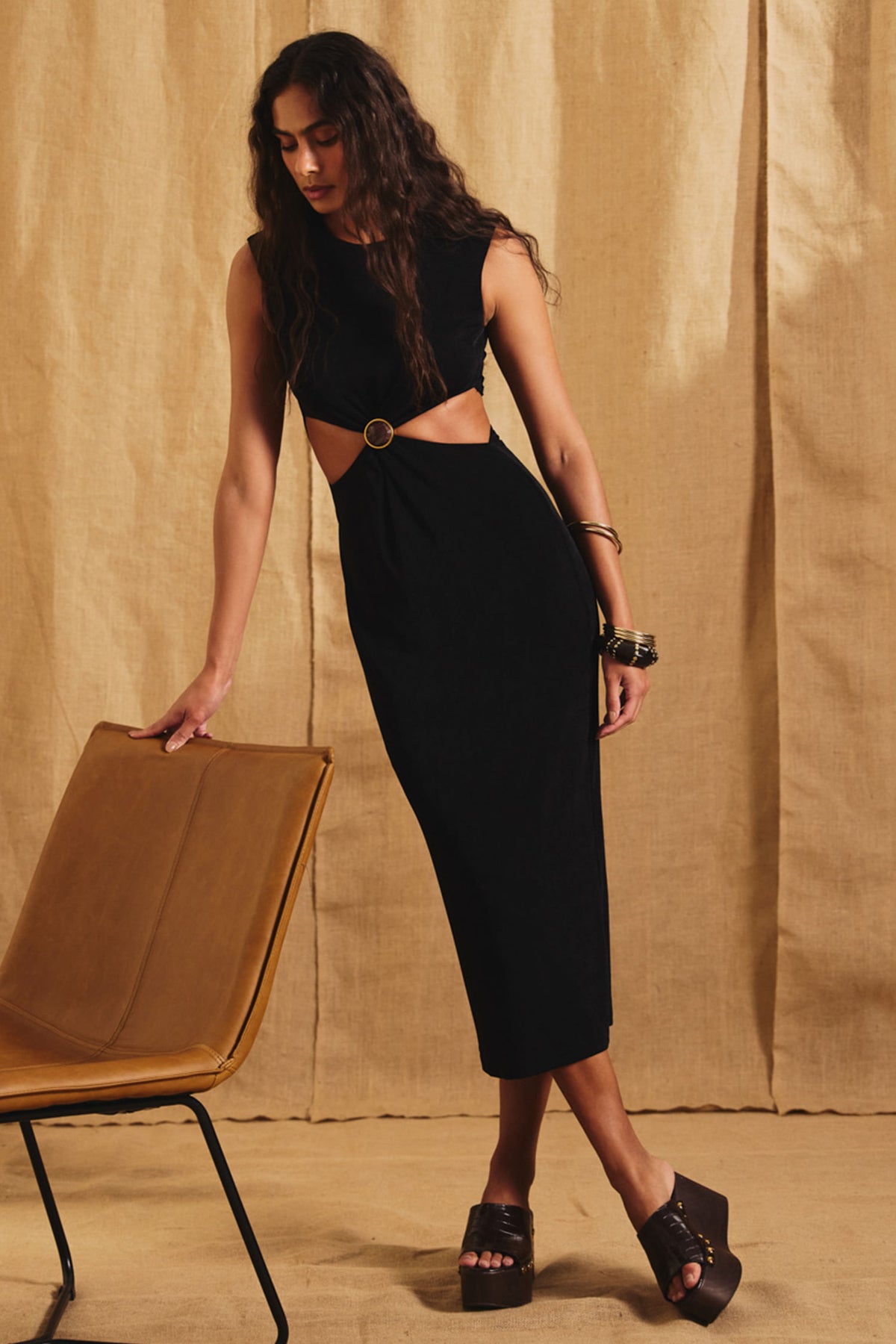 Vestido Com Torção Na Cintura ACT Feminino Preto