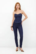 Blusa Jeans Sem Alça ACT Feminina Jeans Escuro