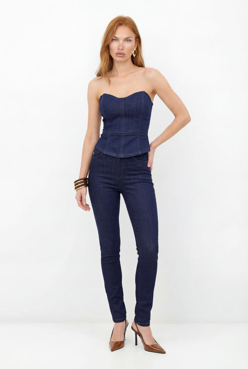 Blusa Jeans Sem Alça ACT Feminina Jeans Escuro
