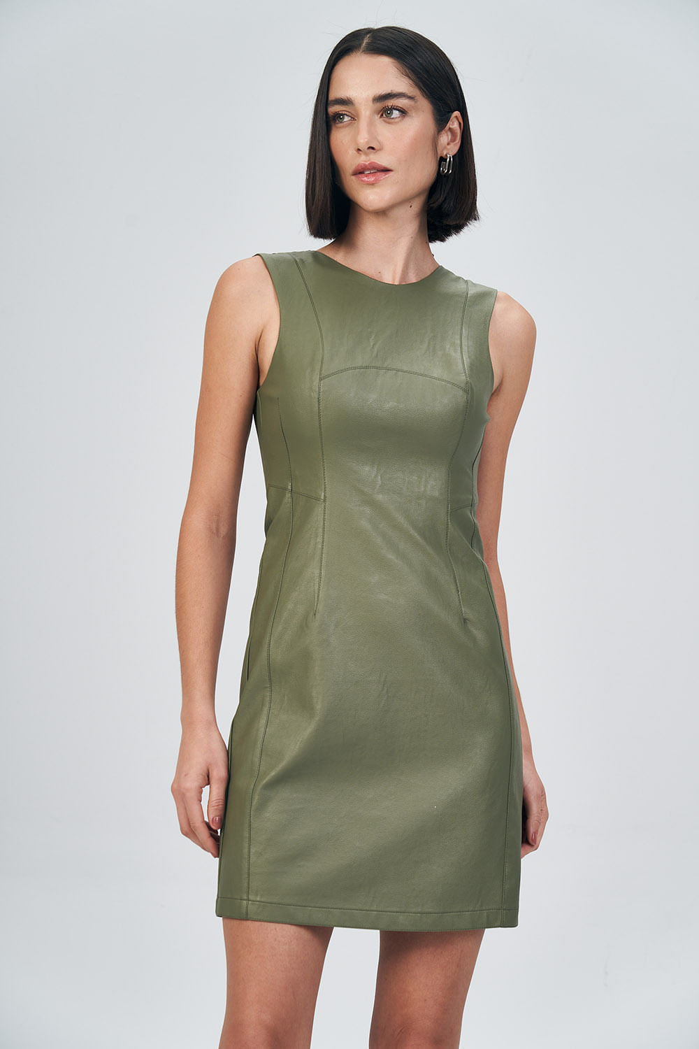 Vestido Charm PU Feminino Acostamento Deep Olive