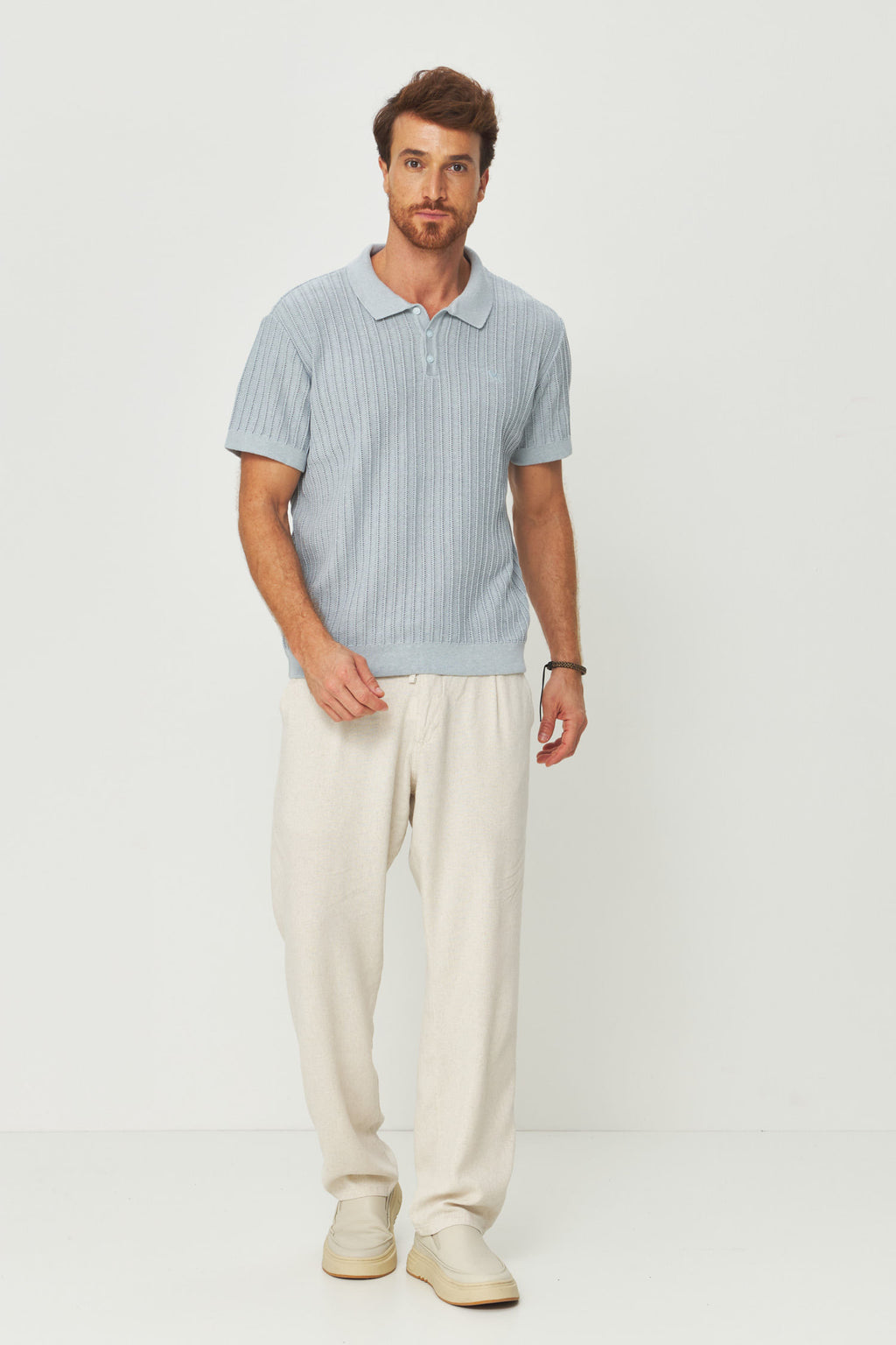 Polo Tricot Masculina Acostamento Azul Claro