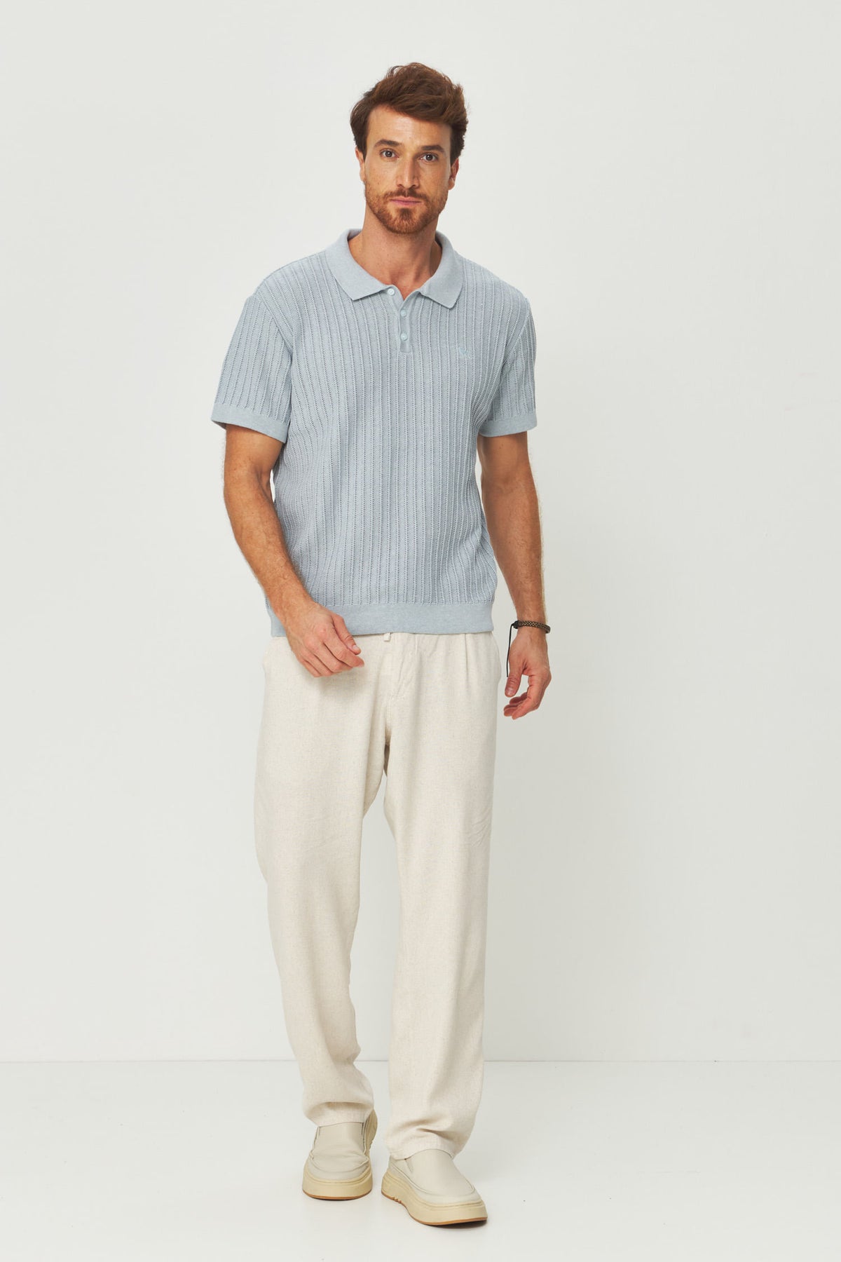 Polo Tricot Masculina Acostamento Azul Claro