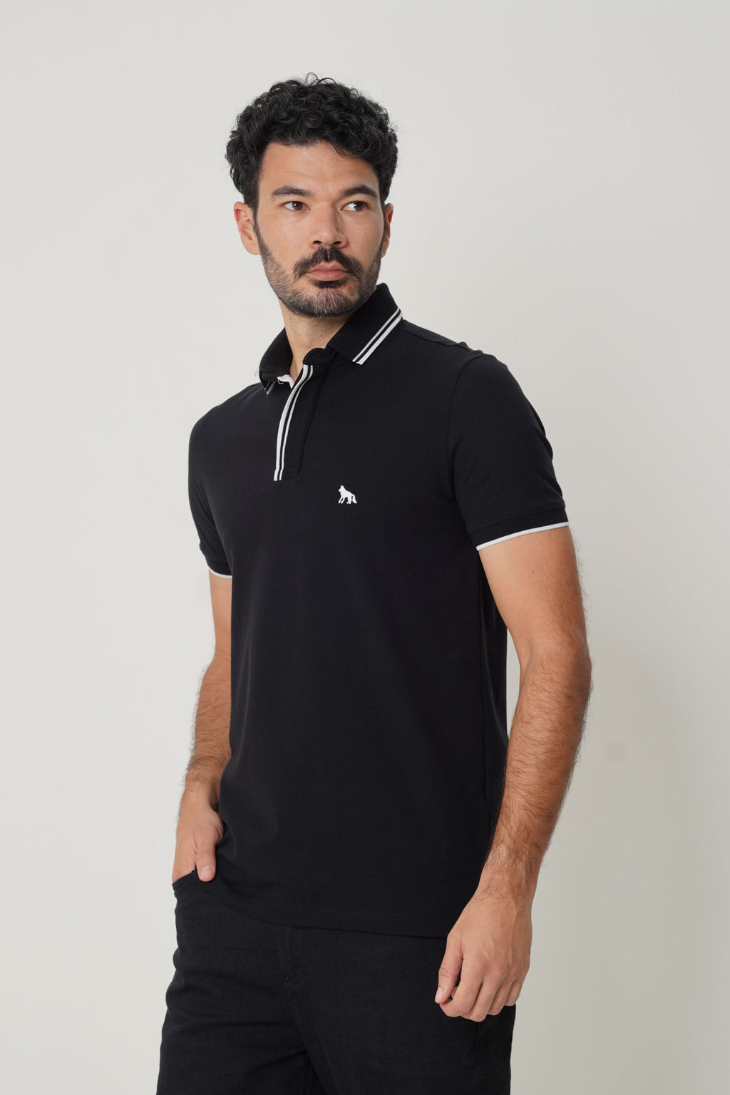 Polo Gola Contrastante Masculina Acostamento Preto