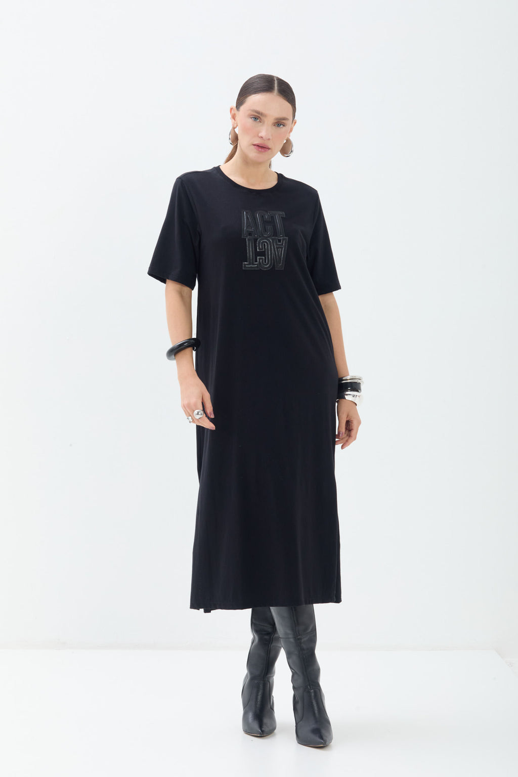 Vestido Maxi T Shirt ACT Feminino Mescla Grafite