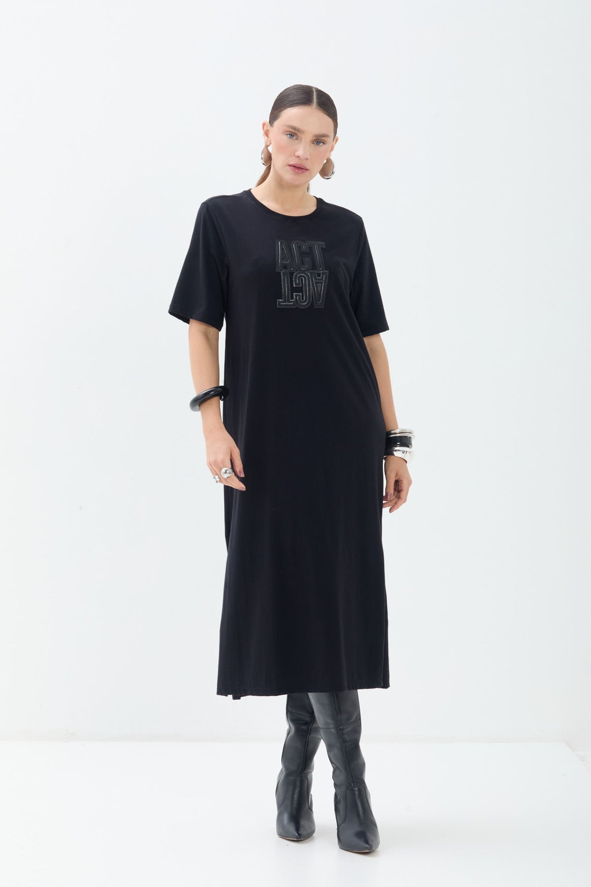 Vestido Maxi T Shirt ACT Feminino Mescla Grafite