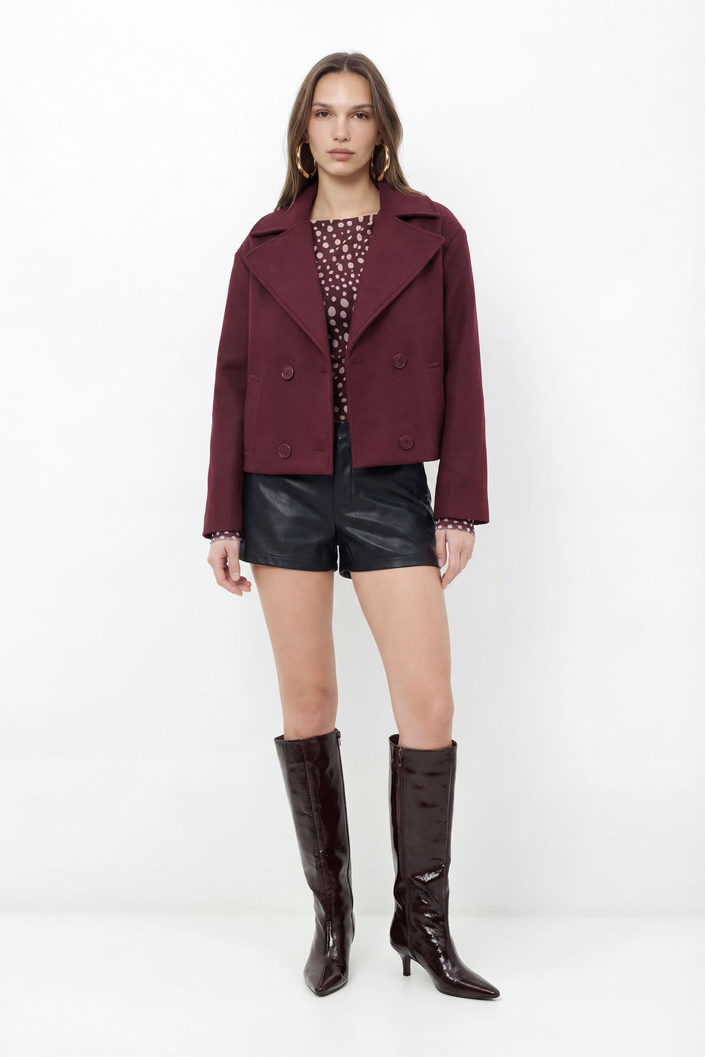 Casaco Curto Estruturado Com Lapela ACT Feminino Deep Ruby