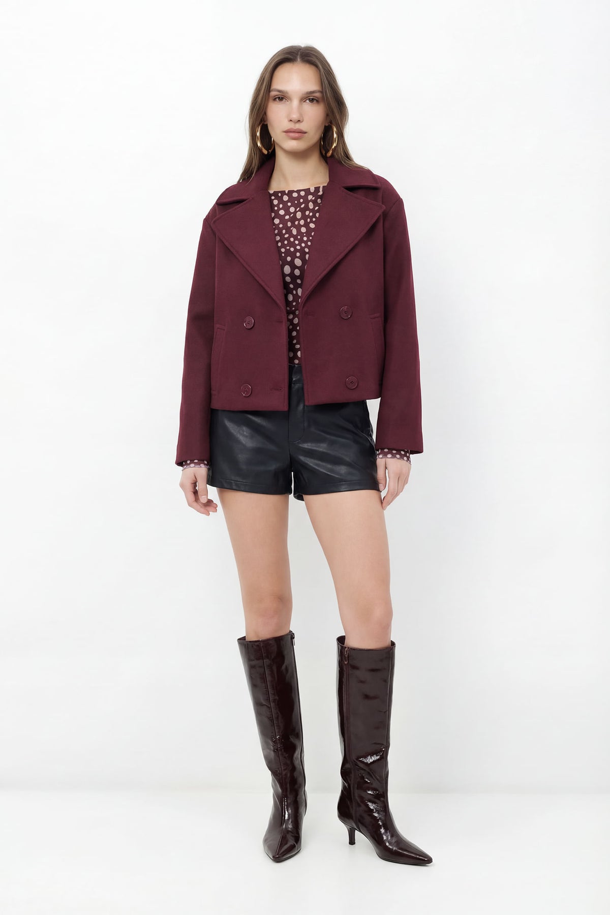 Casaco Curto Estruturado Com Lapela ACT Feminino Deep Ruby