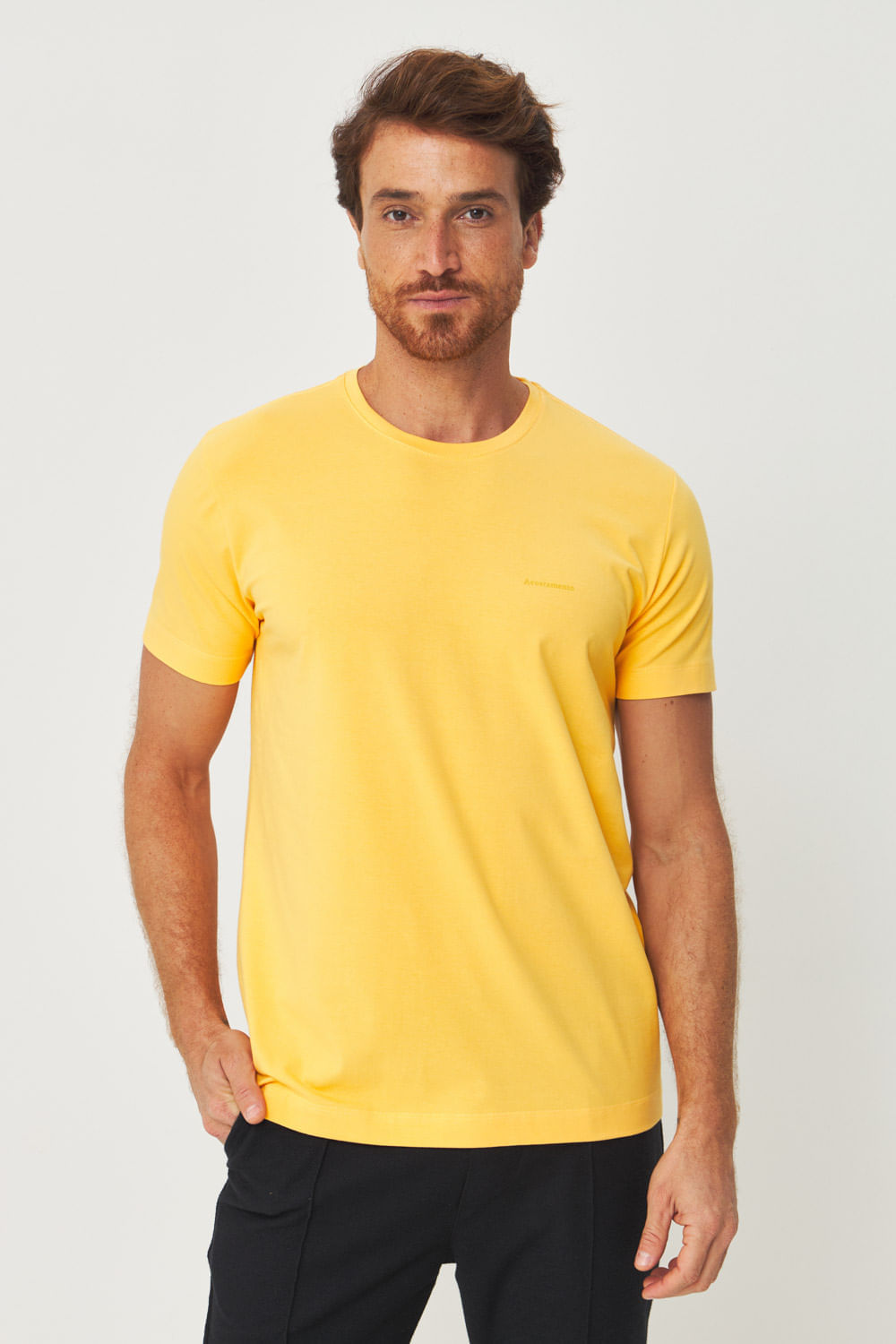 Camiseta Mini Lettering Masculina Acostamento Amarelo Manga