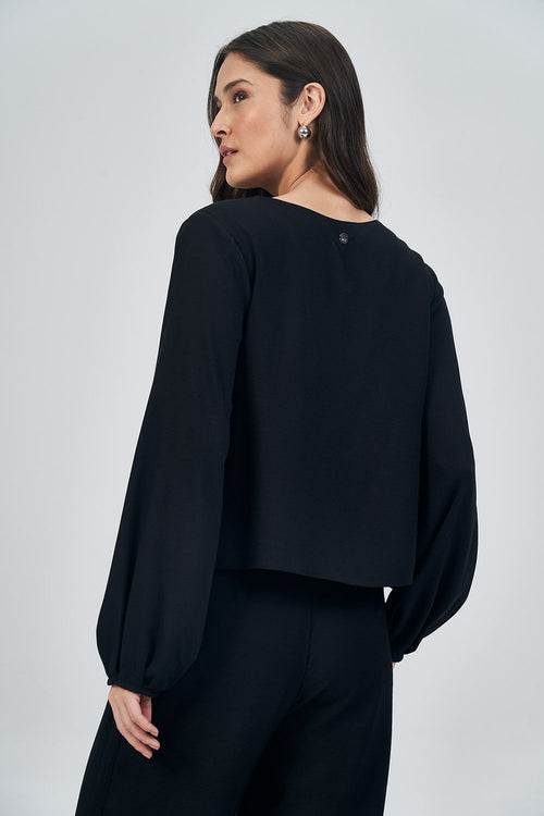 Blusa Decote V Fashion Feminina Acostamento Preto