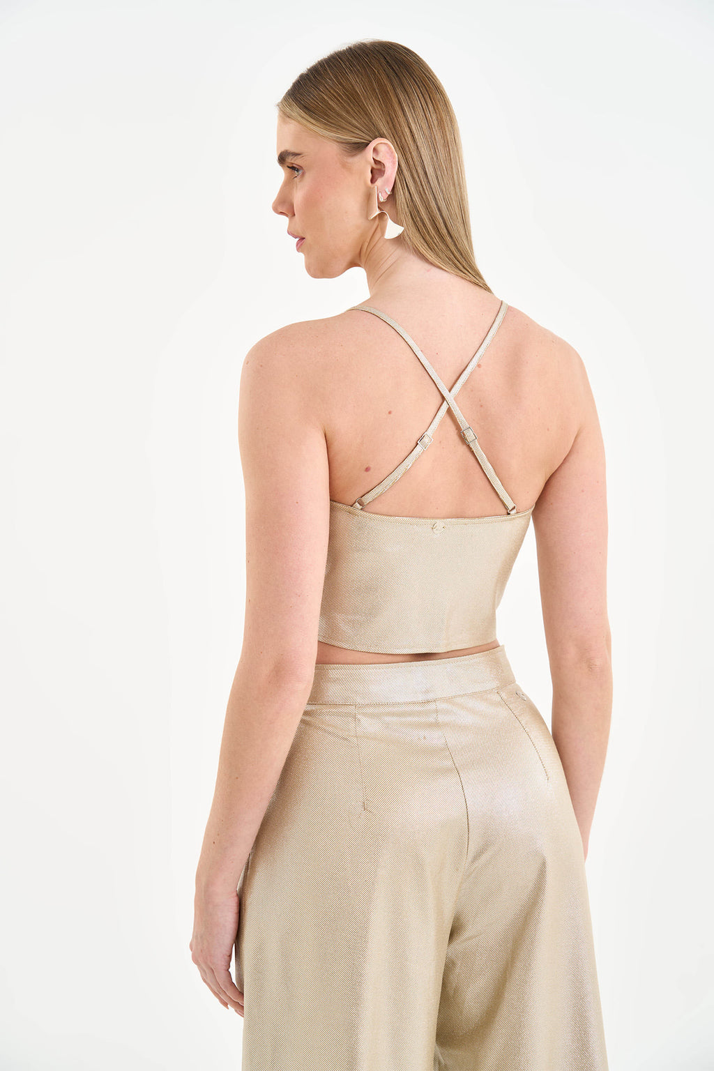 Blusa Metalizada com Costas em X ACT Feminino Fendi C/ Prata