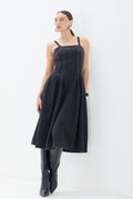 Vestido Jeans Midi Com Alças ACT Feminino Jeans Escuro