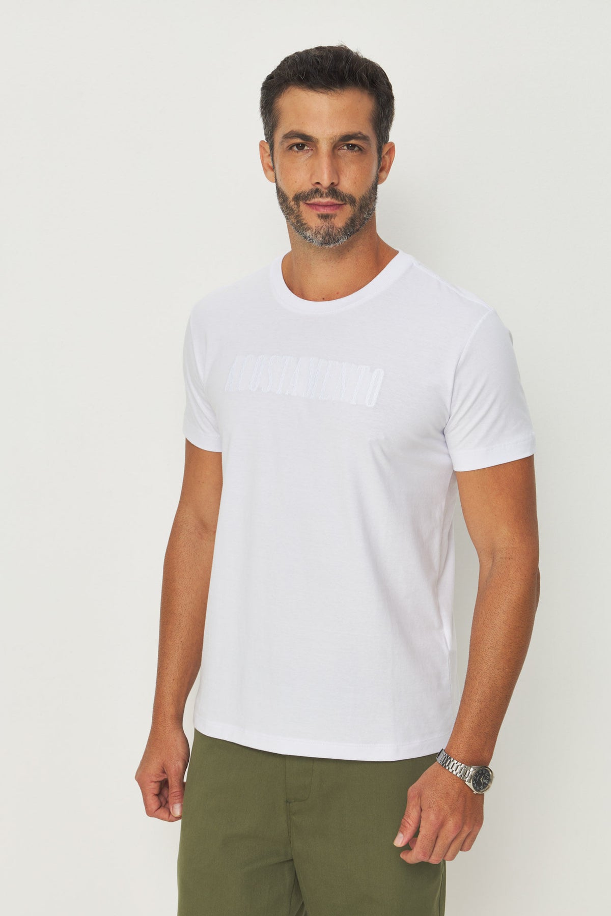 Camiseta Bordado Texturizado Masculino Acostamento Branco