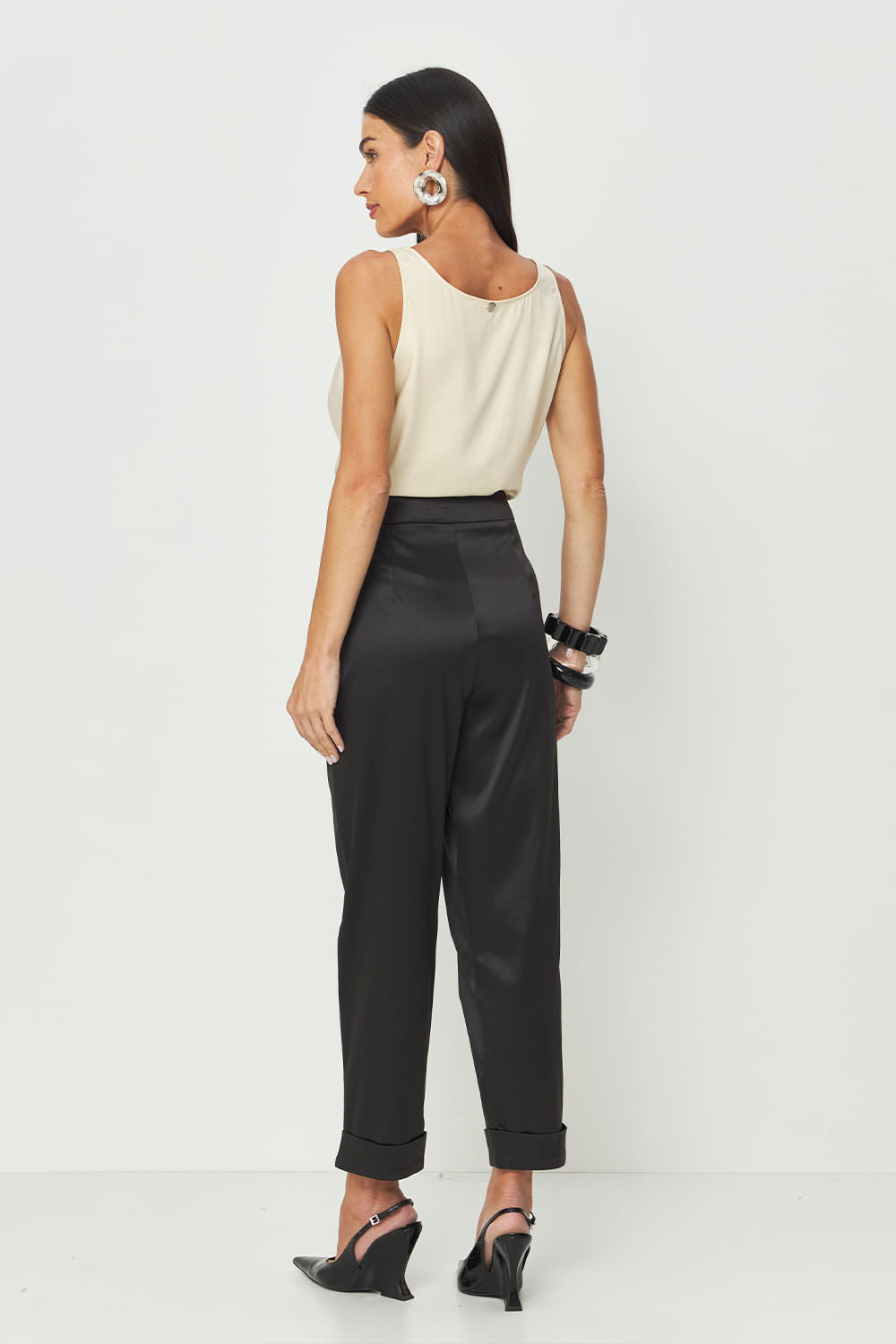 Calça Black Acetinada Feminina Acostamento Preto