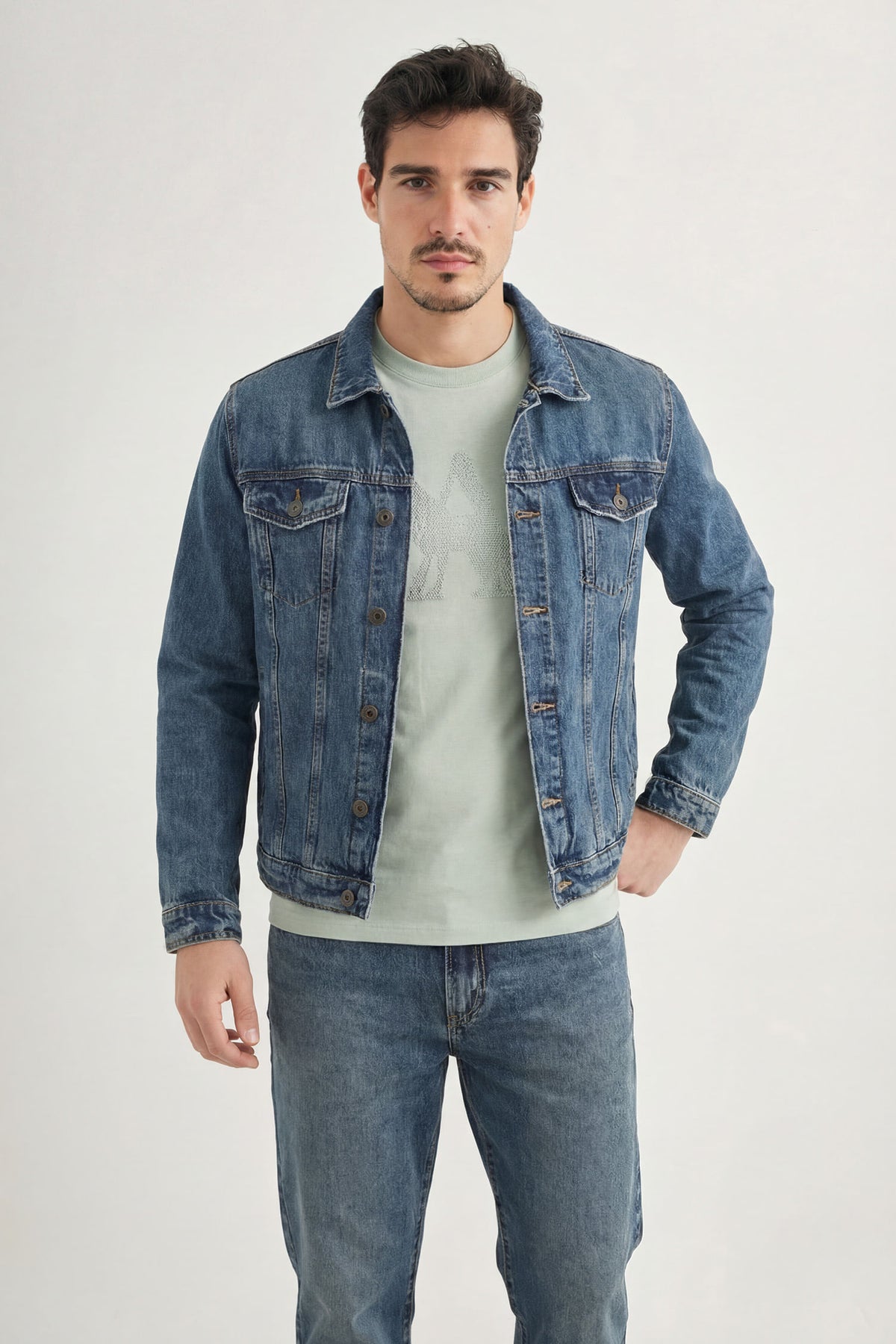 Jaqueta Jeans Worker Masculina Acostamento Jeans Escuro