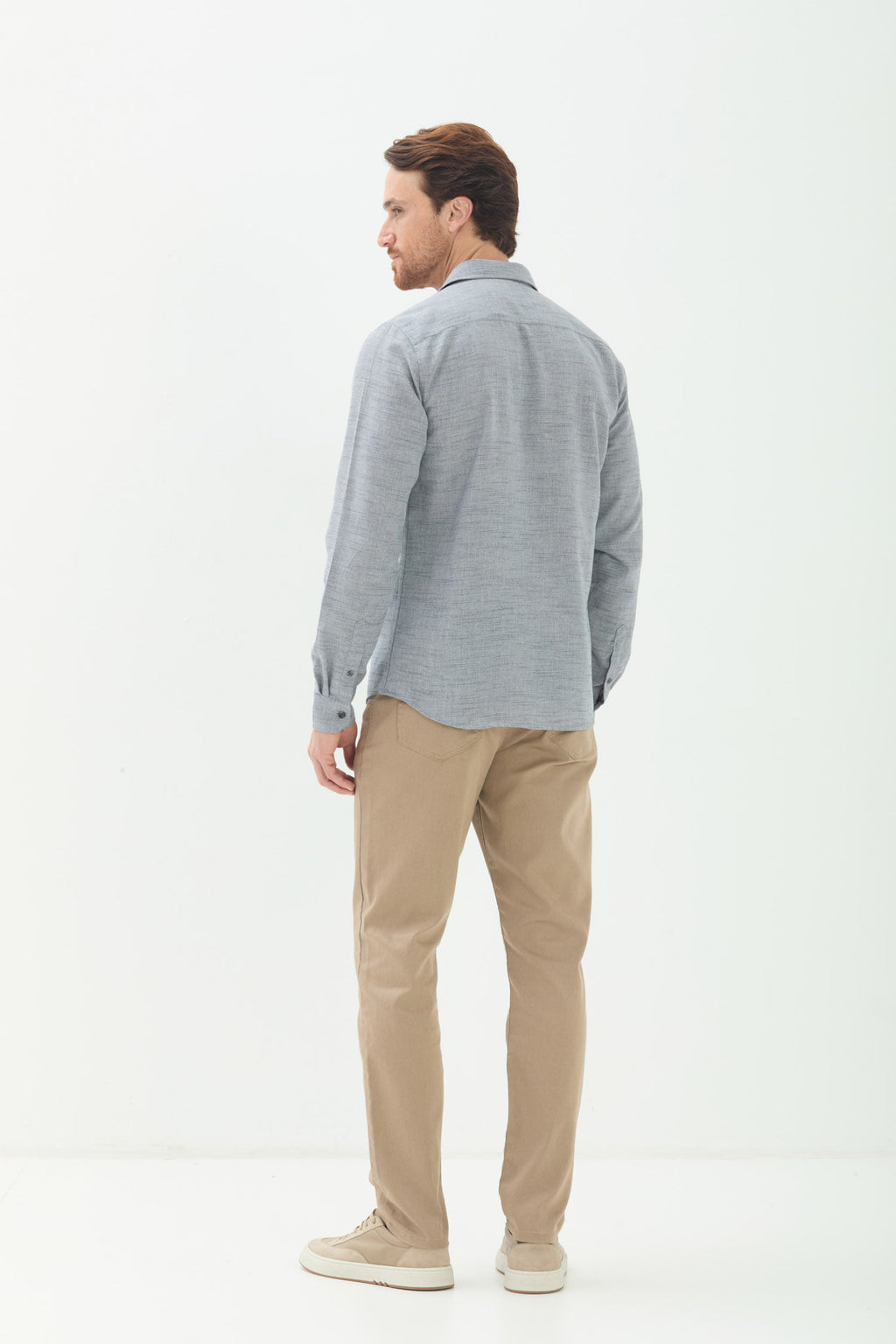Camisa Manga Longa Casual Masculina Acostamento Mescla C/ Preto