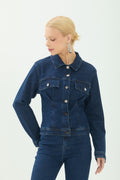 Jaqueta Jeans Com Bolsos ACT Feminina Jeans Escuro