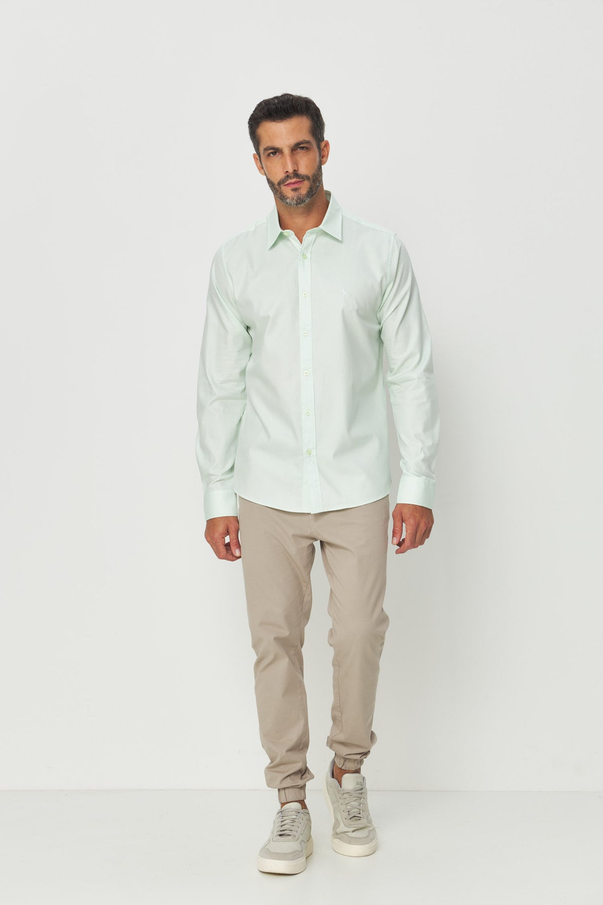 Camisa Manga Longa Scrivania Masculina Acostamento Verde Acqua