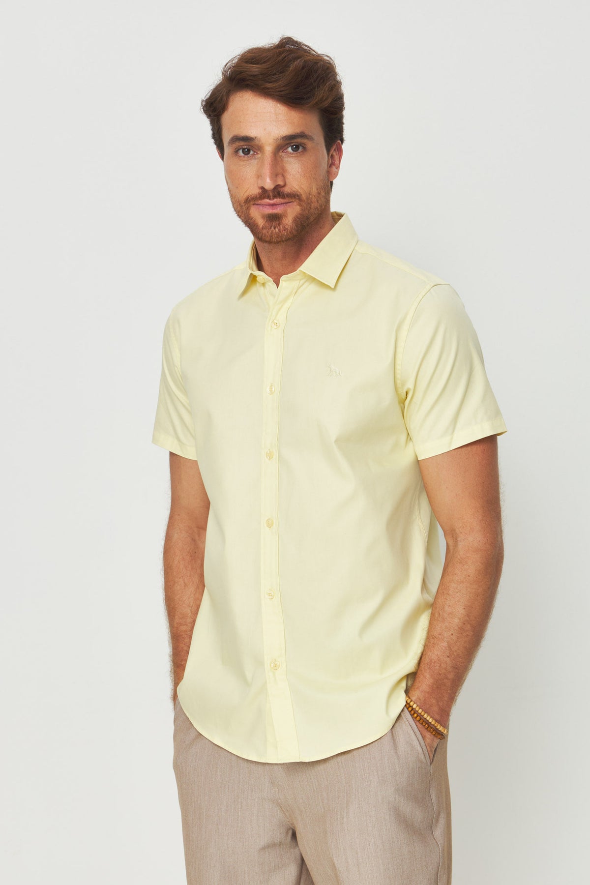 Camisa Manga Curta Cotton Masculina Acostamento Amarelo