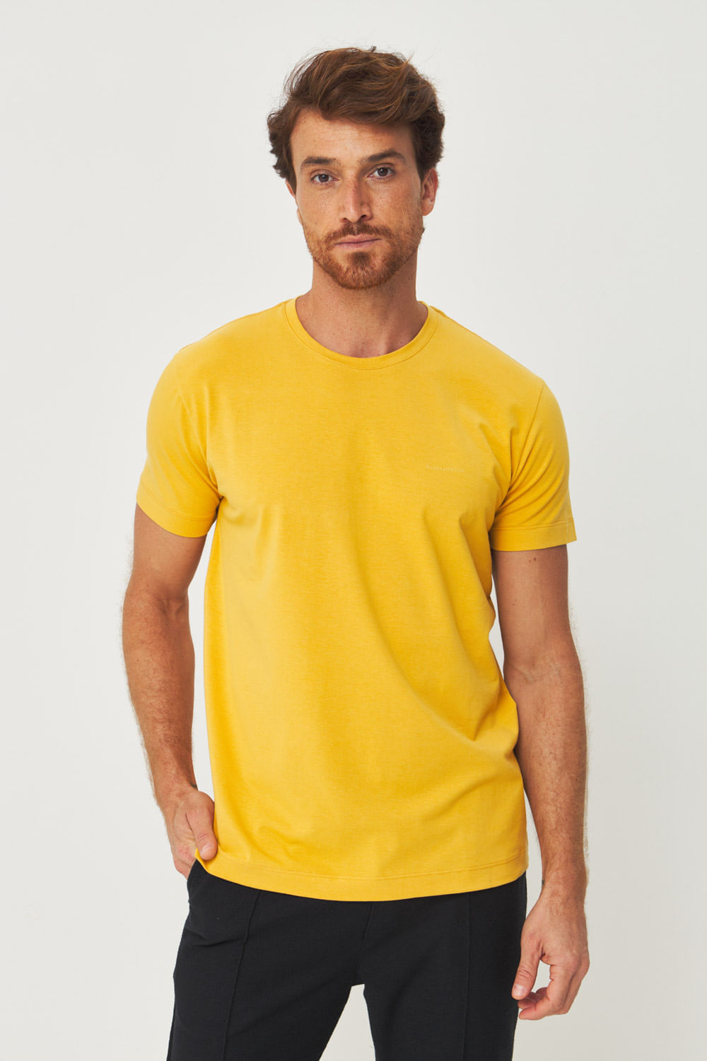 Camiseta Mini Lettering Masculina Acostamento Amarelo Ocre