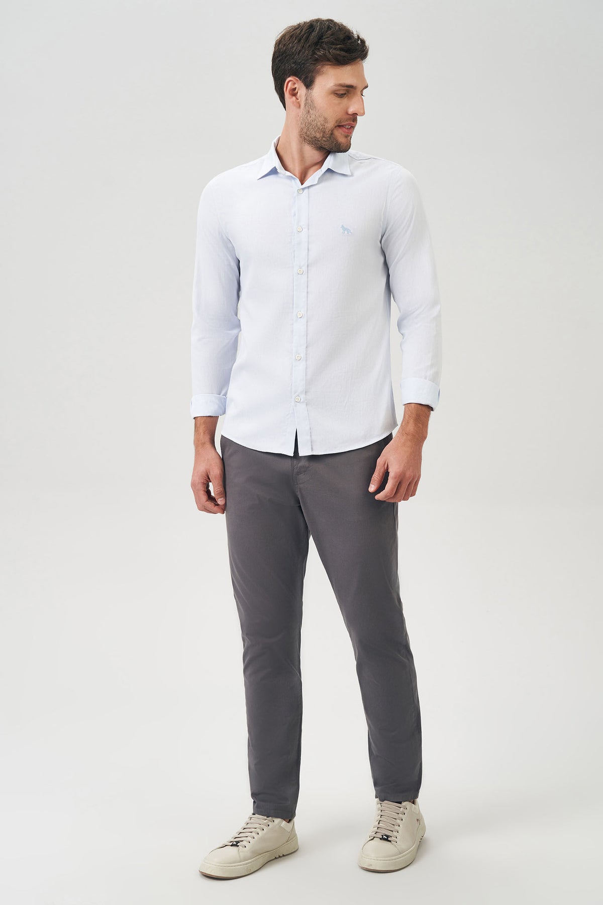 Camisa Manga Longa Authentic Masculina Acostamento Cinza Claro