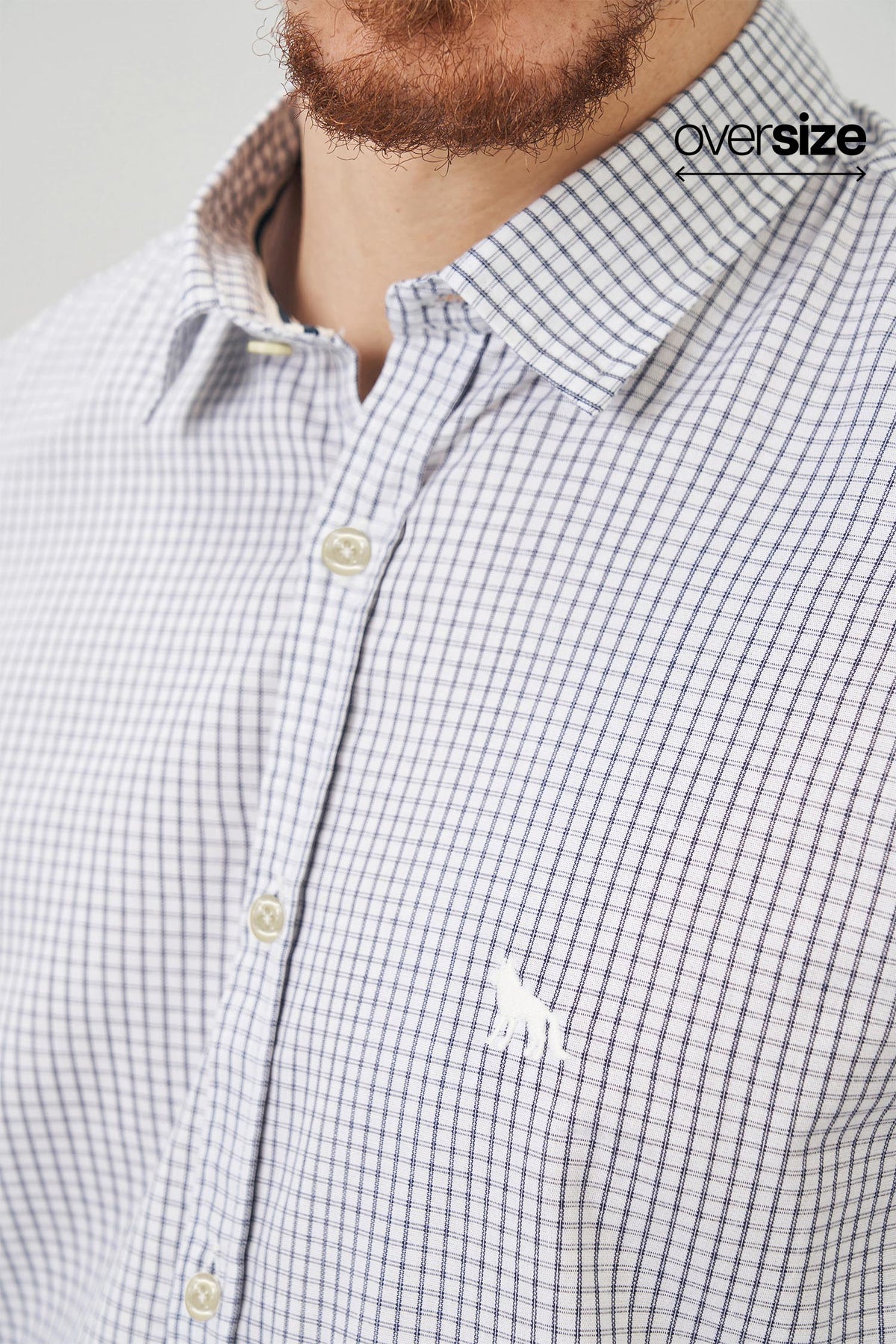 Camisa Manga Longa Masculina Oversize Acostamento Mini Xadrez Azul