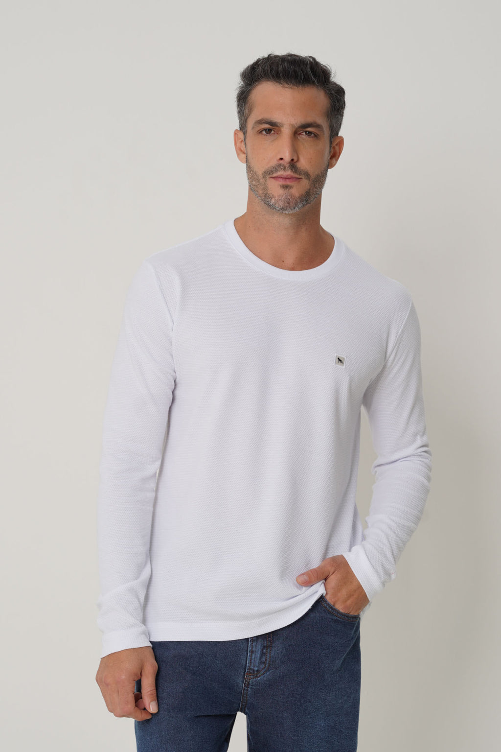 Camiseta Manga Longa Masculina Acostamento Branco