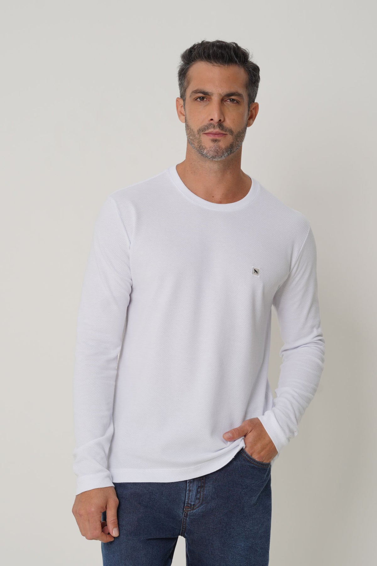Camiseta Manga Longa Masculina Acostamento Branco