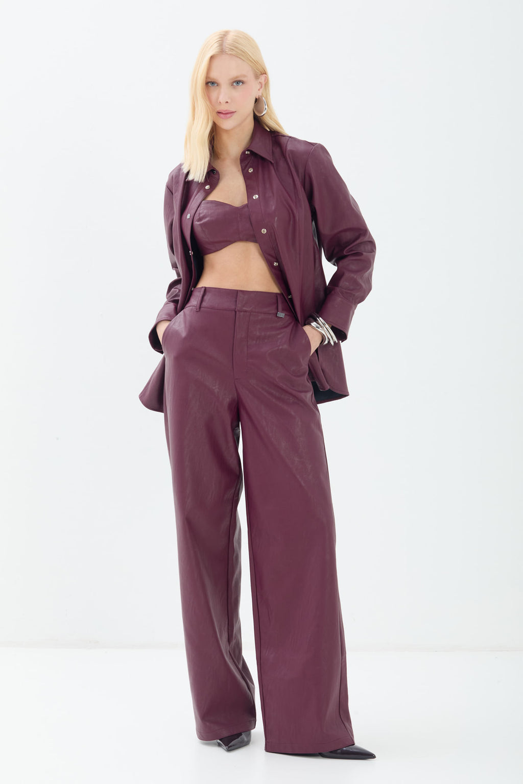 Calça PU Cintura Alta ACT Feminina Deep Ruby