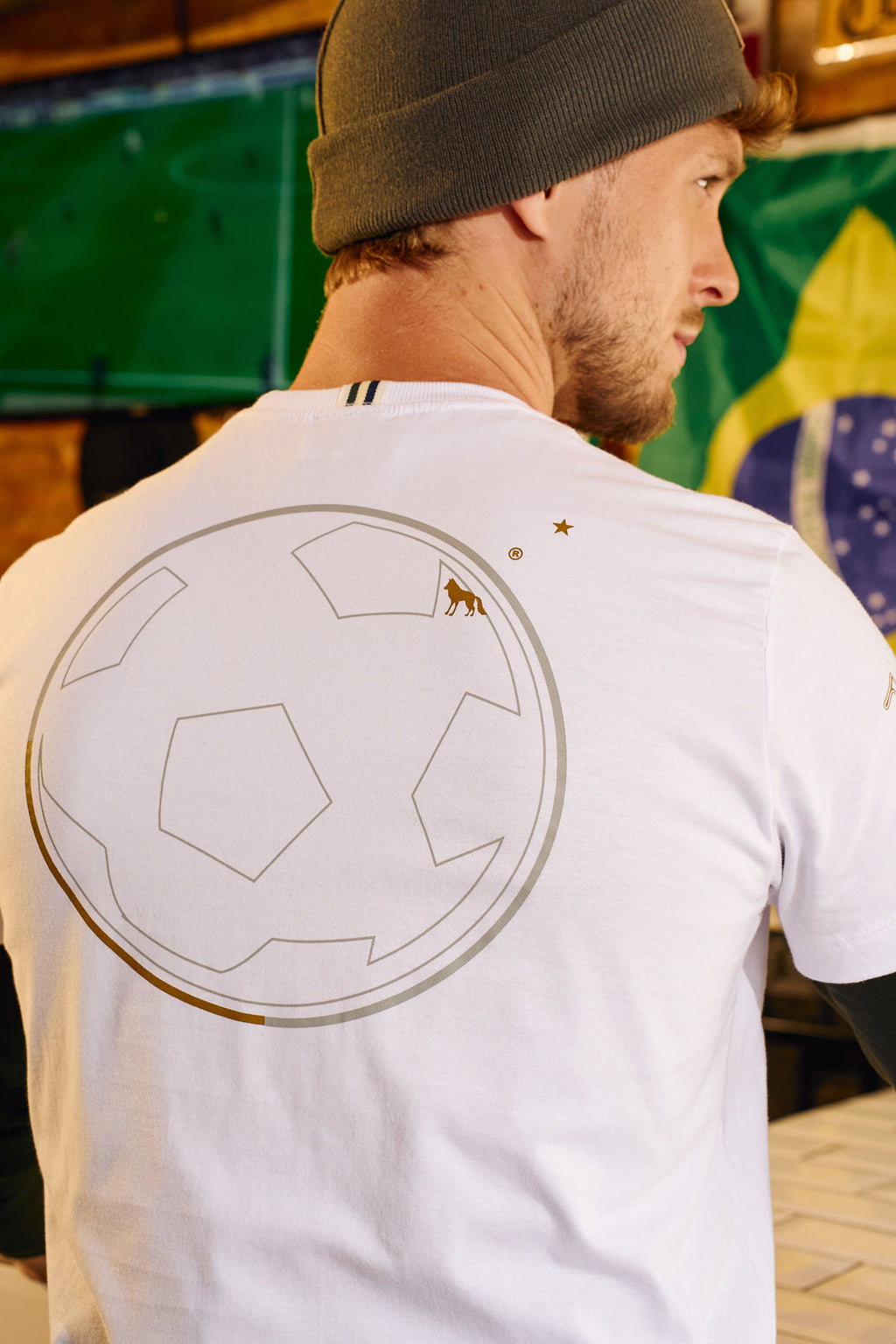 Camiseta Copa Estampa Costas Masculina Acostamento Branco