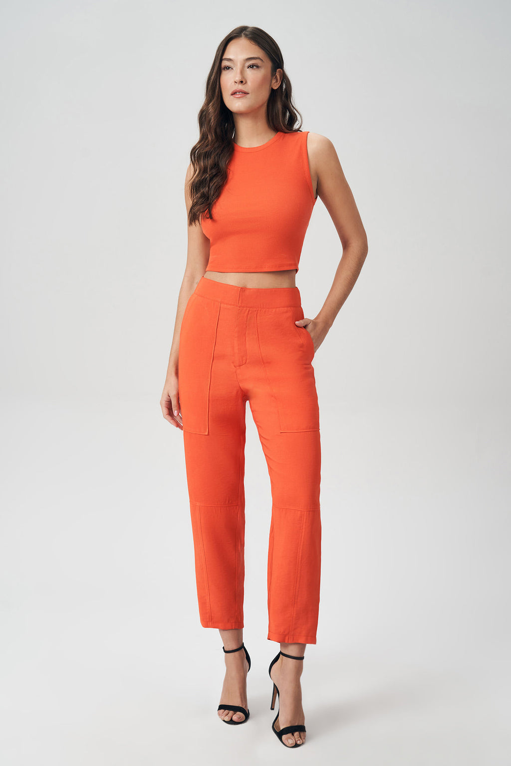 Calça Sarja Recorte Feminina Acostamento Orange Rust
