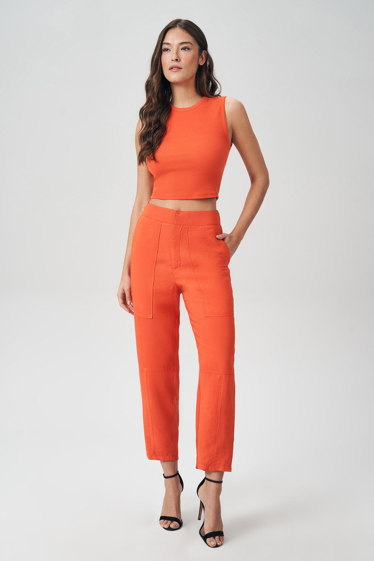 Calça Sarja Recorte Feminina Acostamento Orange Rust