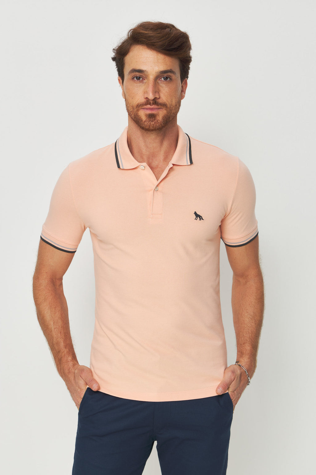 Polo Basic Line Masculina Acostamento Rosa