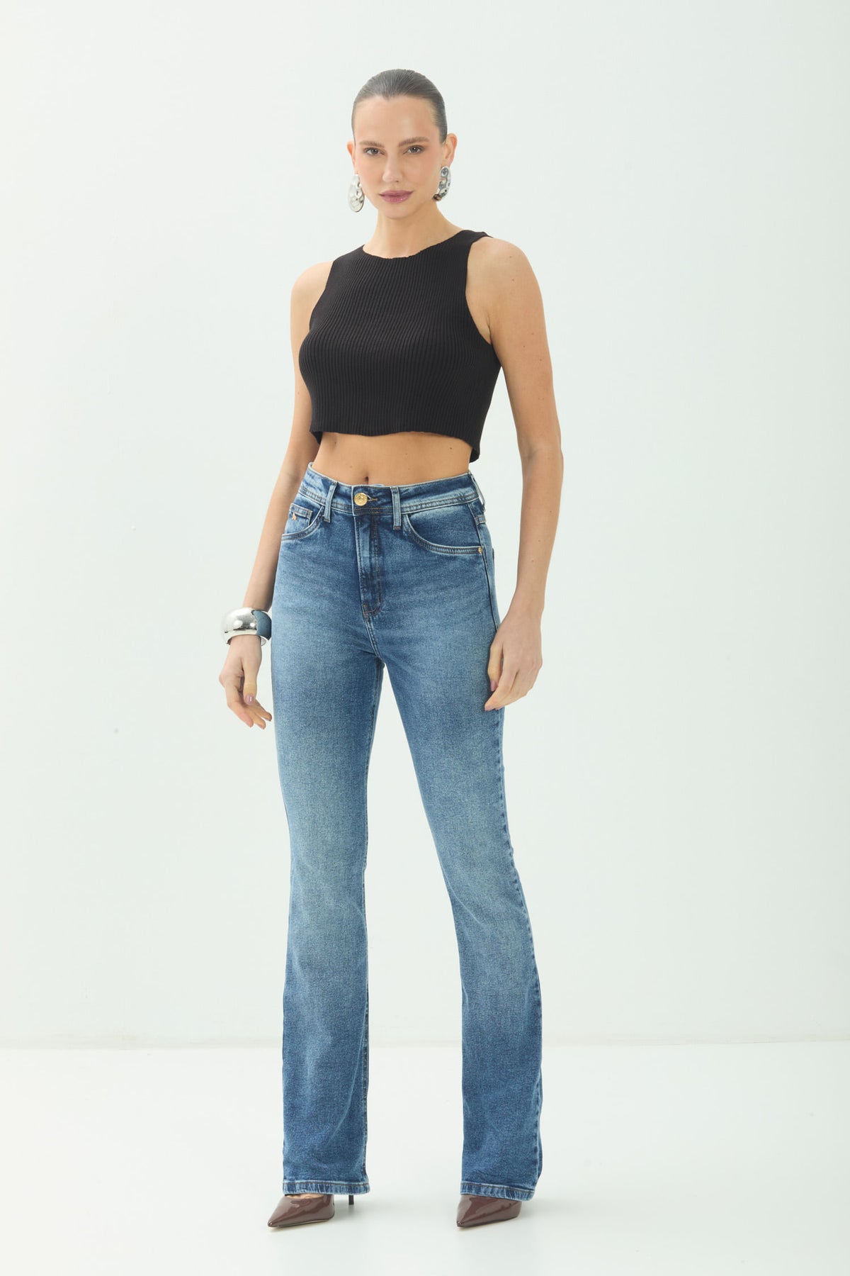 Calça Jeans Boot Cut Elegante ACT Feminina Jeans Intermediario