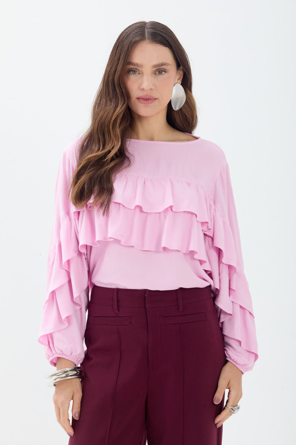 Blusa Babados Manga Longa ACT Feminina Pink Sunset