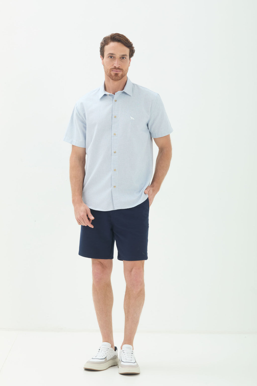 Camisa Manga Curta Masculina Acostamento Azul Claro