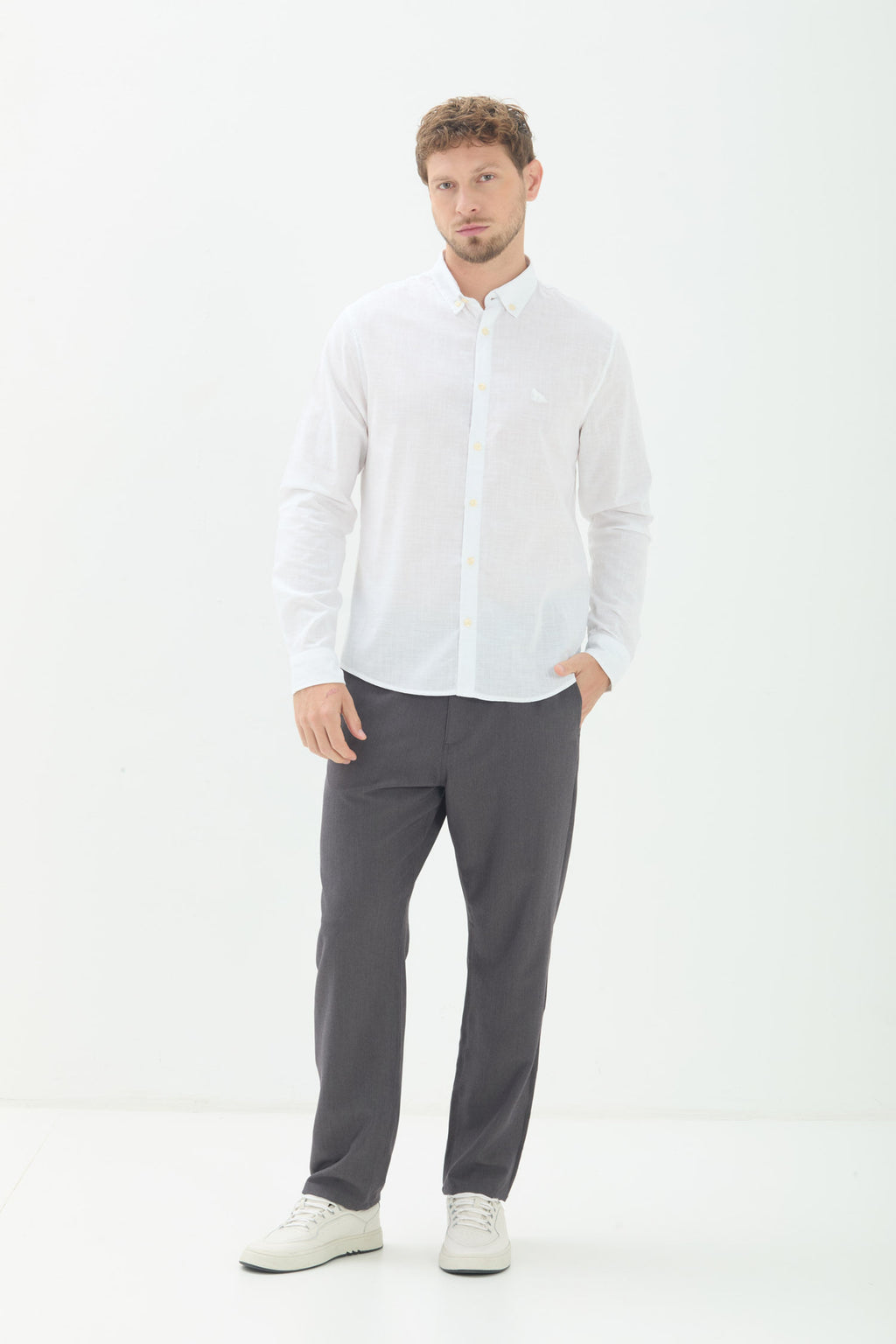 Camisa Manga Longa Casual Masculina Acostamento Off White