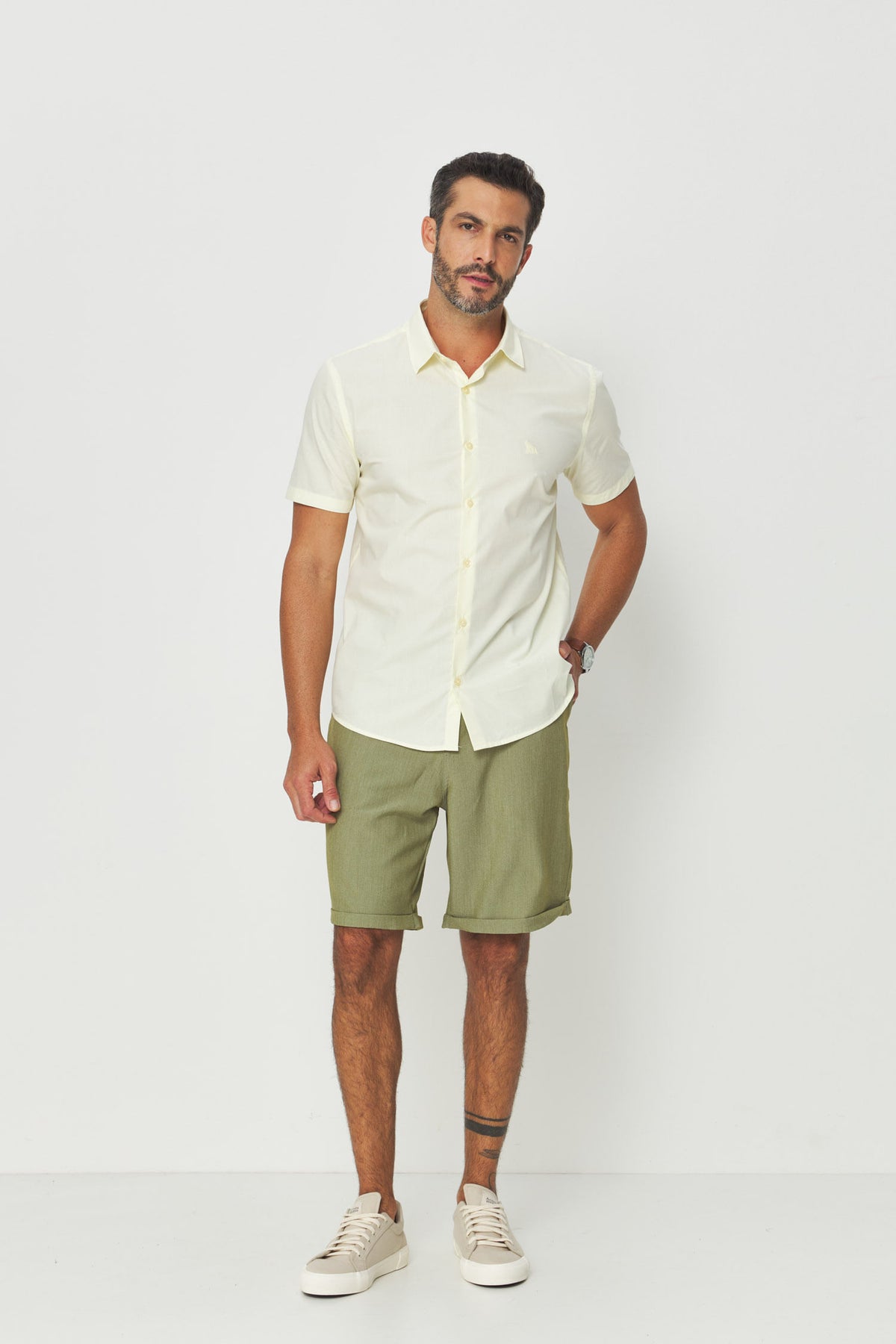 Bermuda Alfaiataria Masculina Acostamento Verde Mesclado