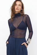 Blusa Tule Gola Alta ACT Feminina Royal Blue