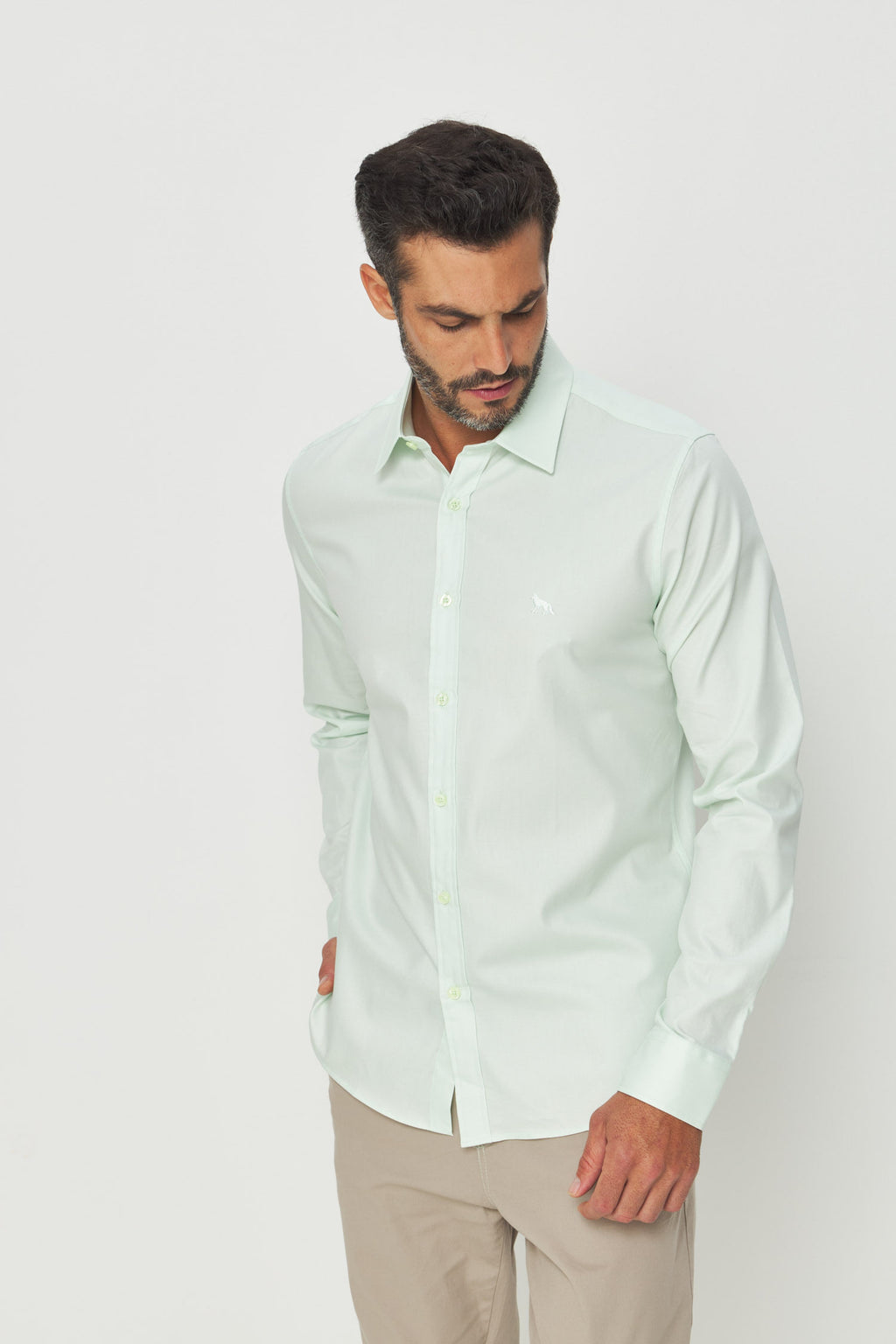 Camisa Manga Longa Scrivania Masculina Acostamento Verde Acqua