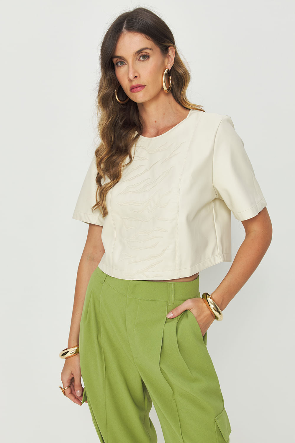 Blusa PU Bordado Zebra Feminina Acostamento Areia