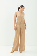 Calça Alfaiataria Com Cinto ACT Feminina Sand