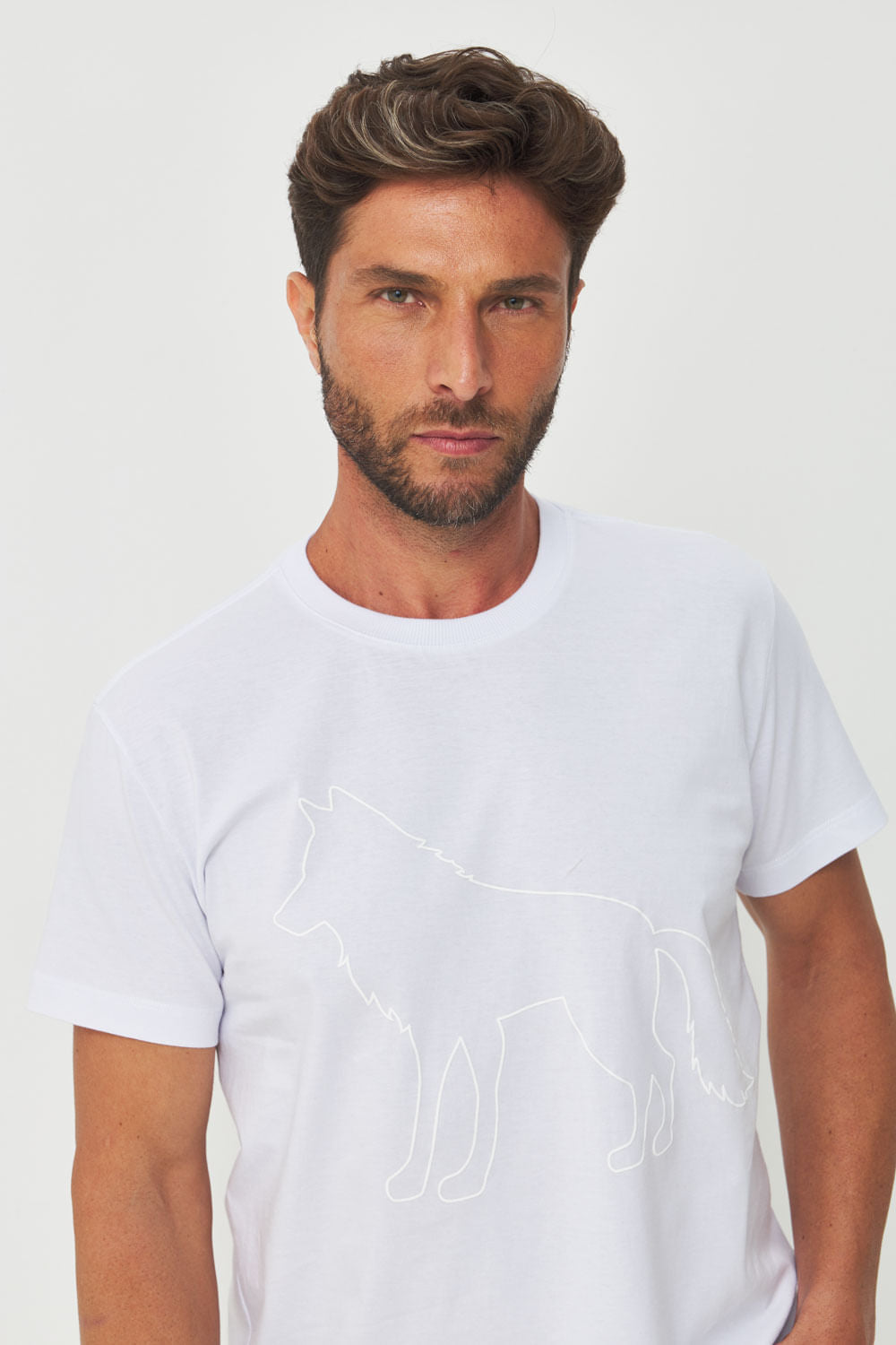 Camiseta Lobo Minimal Masculina Acostamento Branco