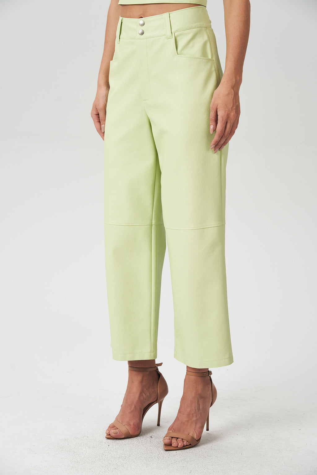 Calça PU Com Bolso Feminina Acostamento Citrino