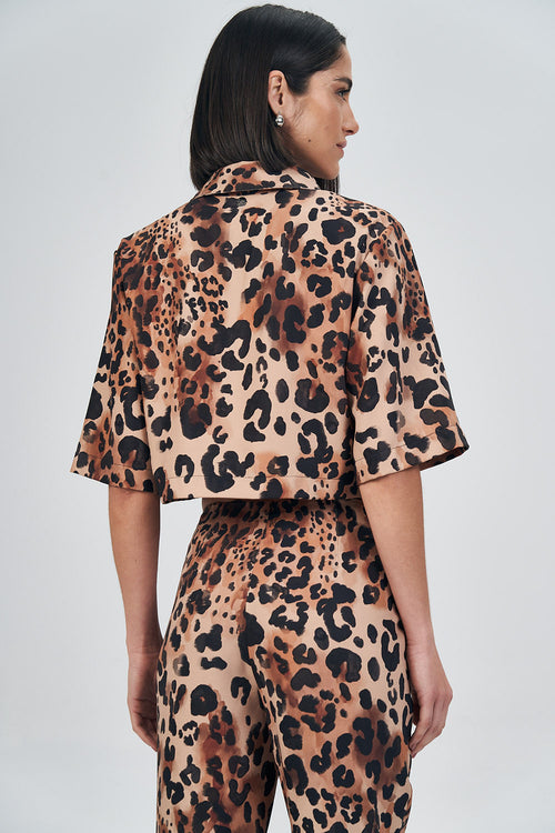 Blusa Decote V Print Feminina Acostamento Feline Fall