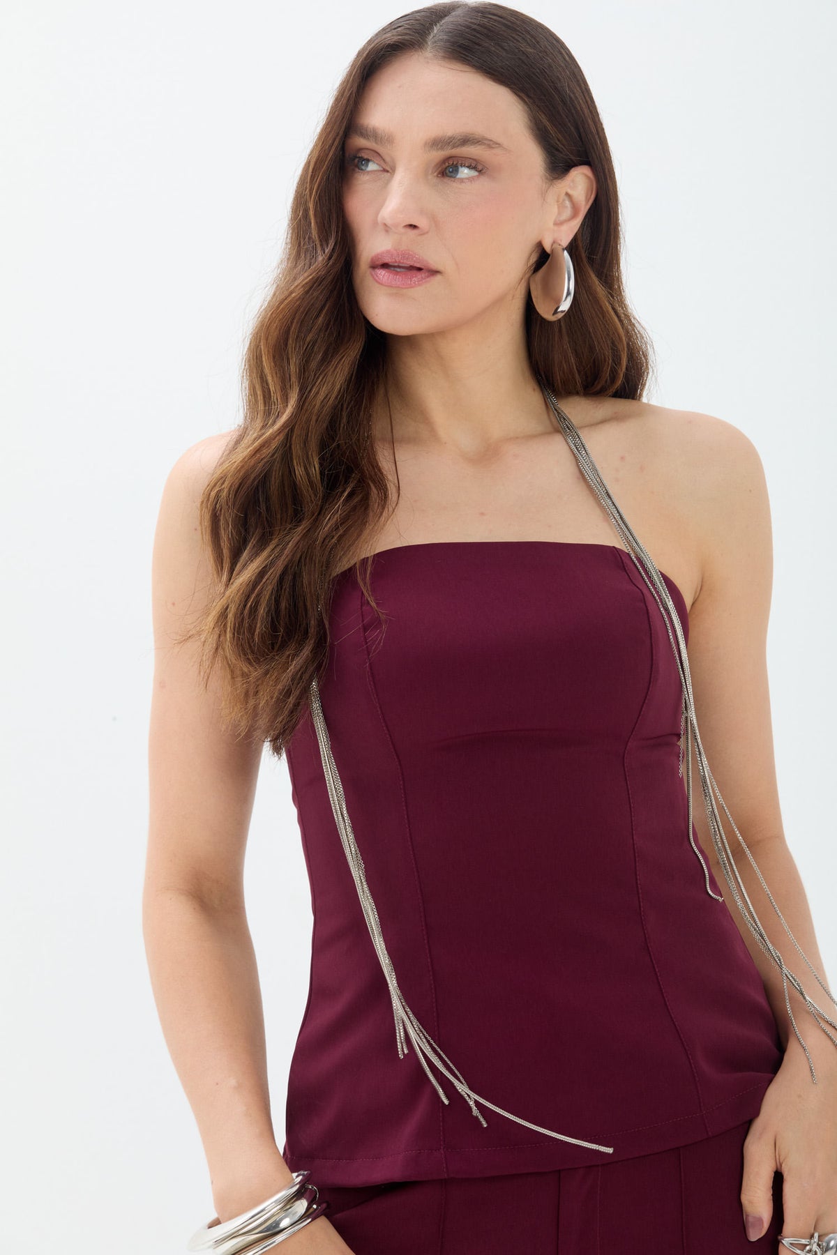 Blusa Alfaiataria Sem Alça ACT Feminino Deep Ruby