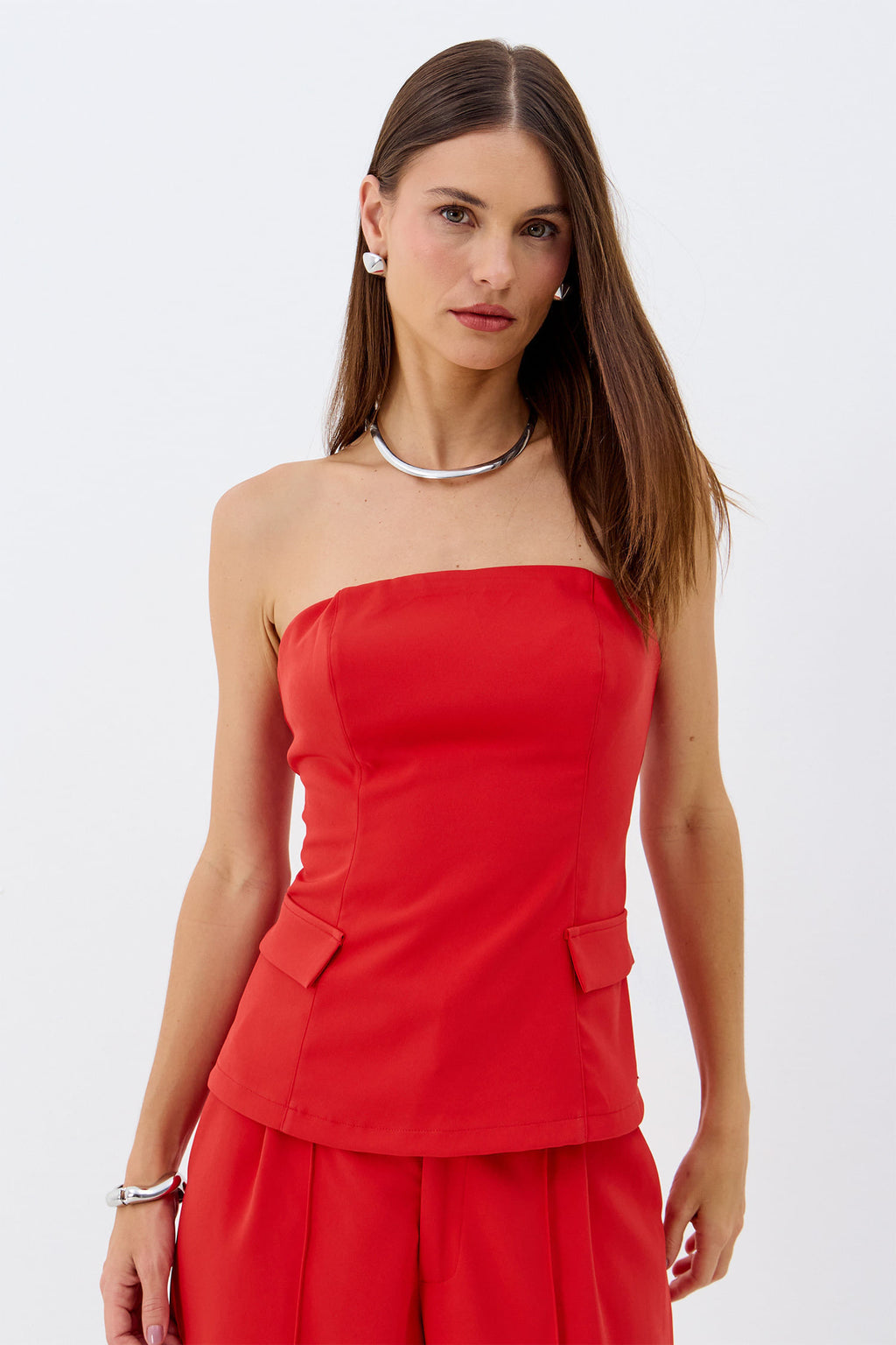 Blusa Alfaiataria Sem Alça ACT Feminino Hot Red